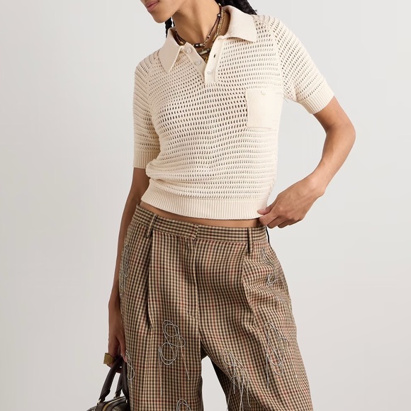 Alix of Bohemia Cream Lessi Oyster Crochet Top Polo Shirt NWT - Picture 2 of 5